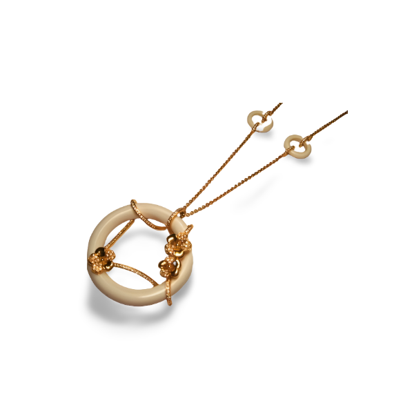 Magnificent 14K Pink Rose Gold Italian Designer Floral White Agate Necklace - GGEMSonline