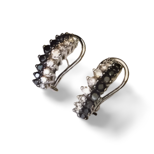 Beautiful Estate 14K White Gold Black Diamond Hoops Hoop Drop Earrings - GGEMSonline