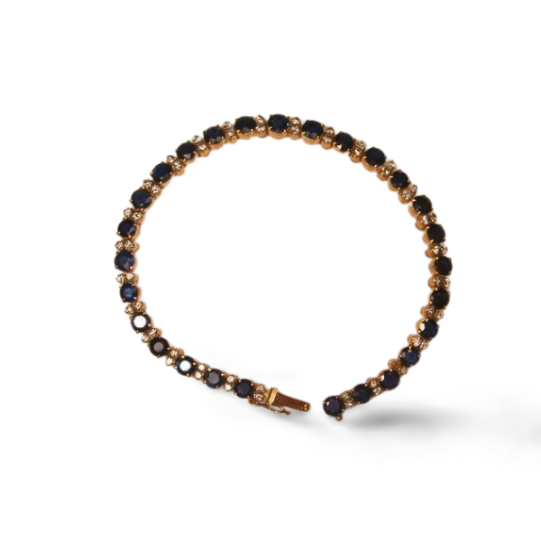 Gorgeous Estate 14K Pink Rose Gold Diamond Sapphire Tennis Bracelet - GGEMSonline