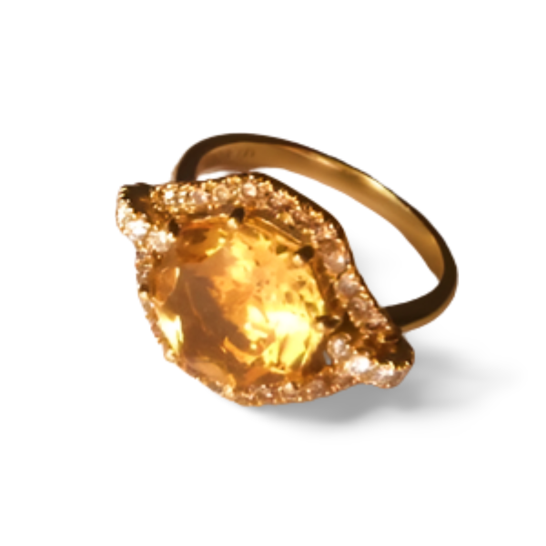 Gorgeous 18K Yellow Gold Champagne Diamond Citrine Ring - GGEMSonline