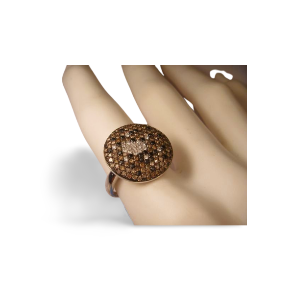 Stunning Estate 14K White Gold Black Champagne White Diamond Love Heart Mosaic Paved Ring - GGEMSonline