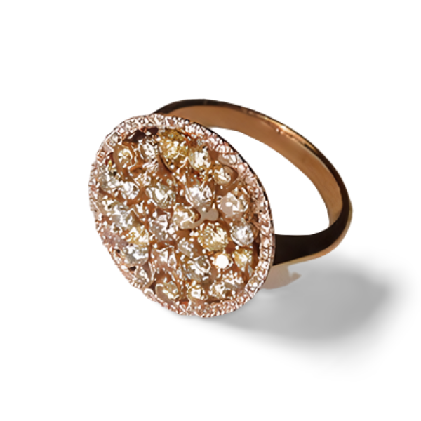 Fabulous Estate 18K Pink Rose Gol Champagne Yellow Fancy Round Diamond Ring - GGEMSonline