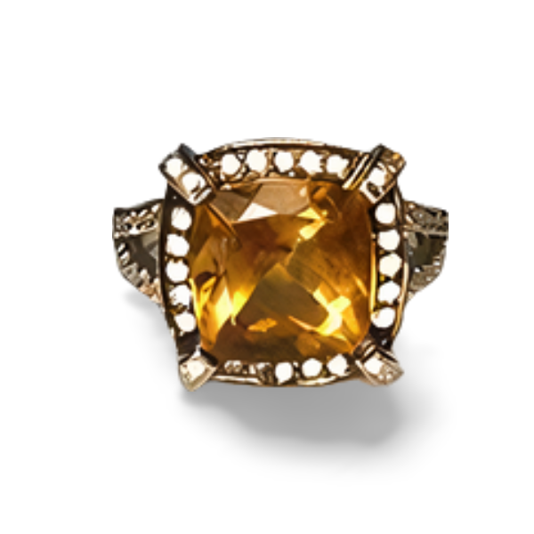 Magnificent Estate 14K White Black Gold Citrine Pave Diamond Ring Band - GGEMSonline