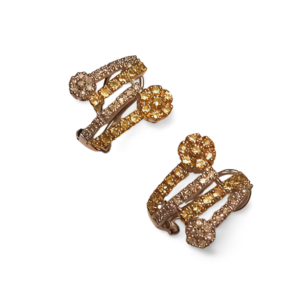 Gorgeous 14K White Gold Yellow Sapphire Diamond Floral French Clip Earrings - GGEMSonline