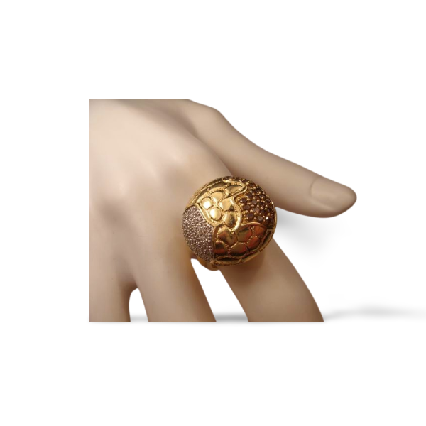 Fabulous Estate 14K Yellow Gold Champagne Diamond Beehive Nugget Handmade Ring - GGEMSonline