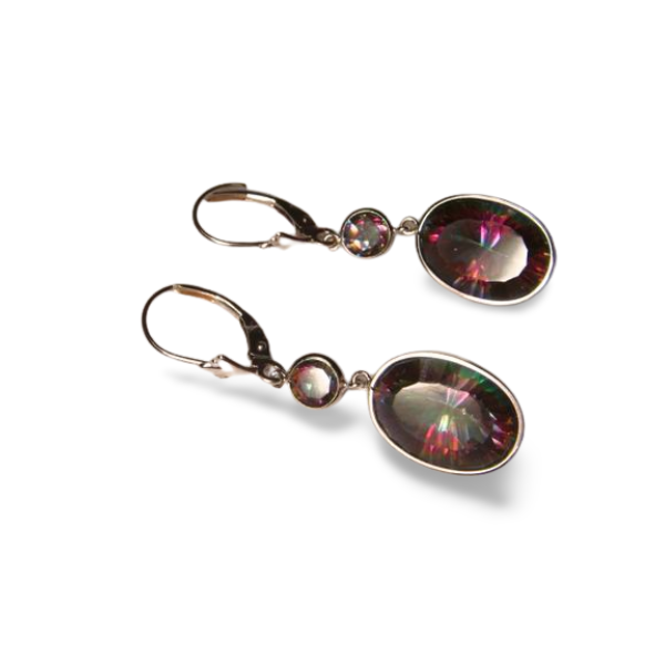 Beautiful 14K White Gold Huge Mystic Quartz Dangle Drop Earrings - GGEMSonline