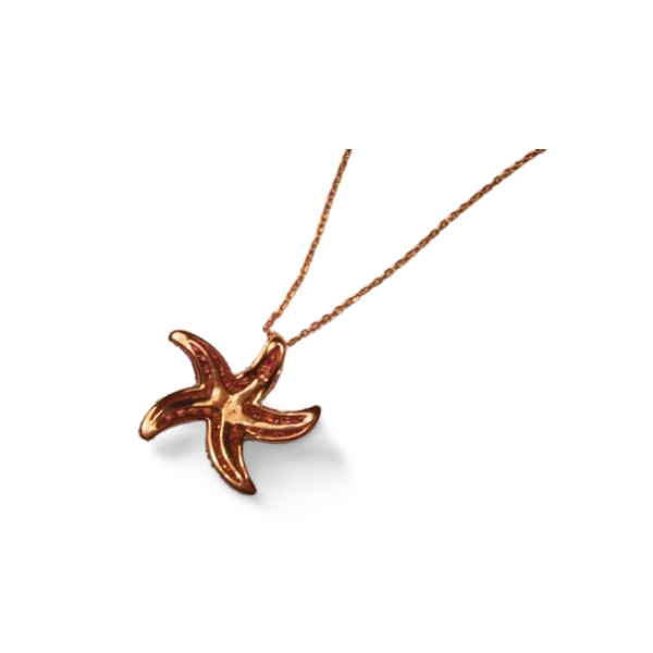 Beautiful 14K Rose Pink Gold Diamond Sapphire Starfish Pendant Necklace - GGEMSonline