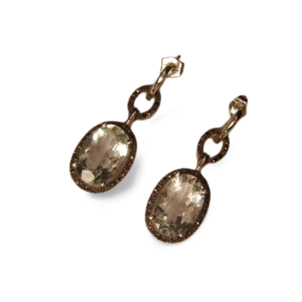 Beautiful 14K 10K White Gold Black Diamond Green Amethyst Earrings - GGEMSonline