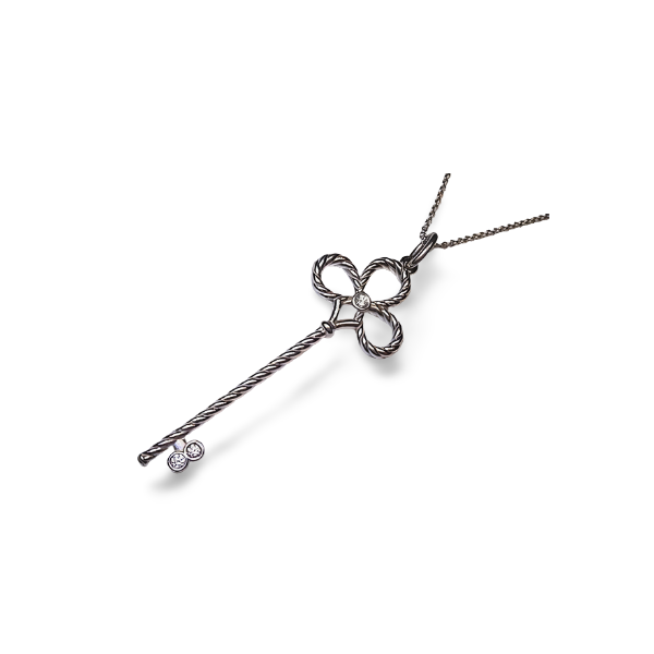 Beautiful Estate 14K White Gold Diamond Club Key Pendant Slide - GGEMSonline