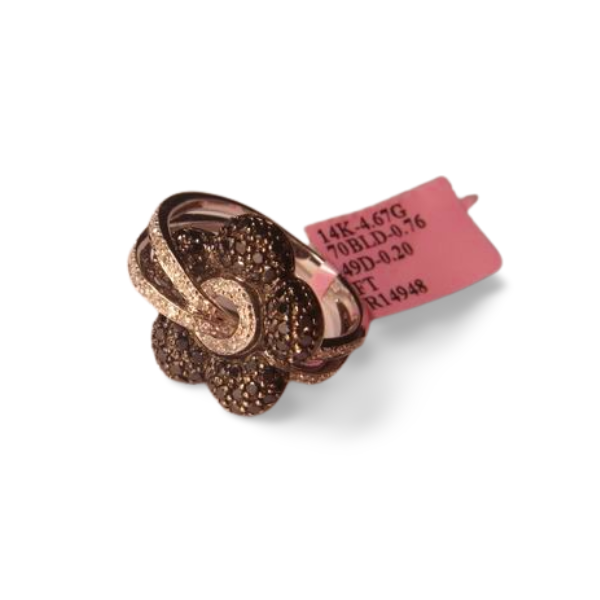 Magnificent Estate 14K White Gold Black Diamond Flower Floral Thru Ring - GGEMSonline