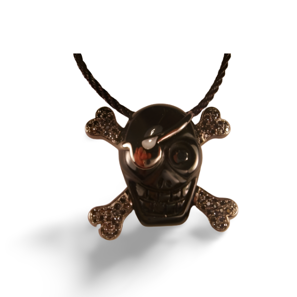 Wonderful Sterling Silver Carved Onyx Skull & Crossbones Pendant - GGEMSonline