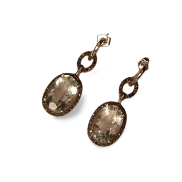 Beautiful 14K 10K White Gold Black Diamond Green Amethyst Earrings - GGEMSonline