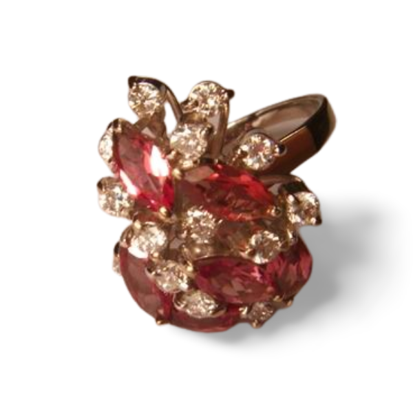 Fabulous 18K White Gold Pink Tourmaline Diamond Designer Ring - GGEMSonline