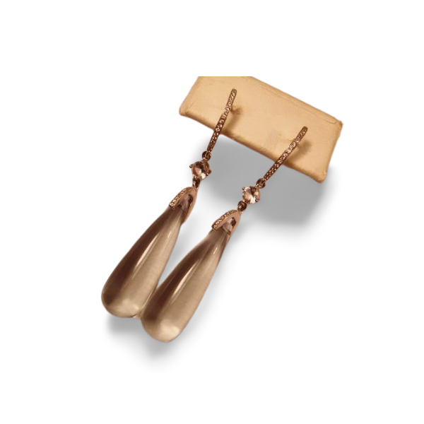 Beautiful Estate 14K White Gold Diamond Green Amethyst Cabochon Tear Drop Dangle Earrings - GGEMSonline