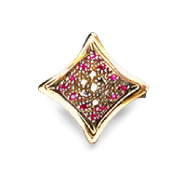 Gorgeous Antique Estate 14K Pink Gold Rose Diamond Ruby Filigree Ring - GGEMSonline