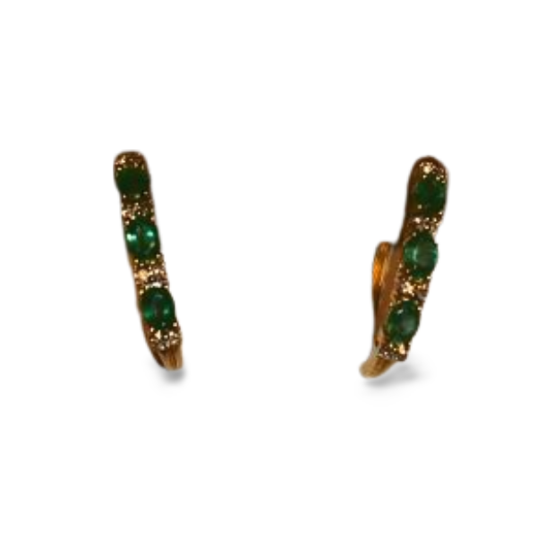 Beautiful Estate 14K White Gold Emerald Diamond Hoop Hoops Earrings - GGEMSonline