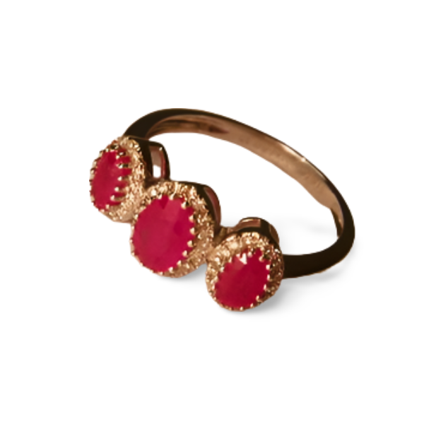 Gorgeous 14K White Gold Diamond Ruby 3-Stone Band Ring - GGEMSonline