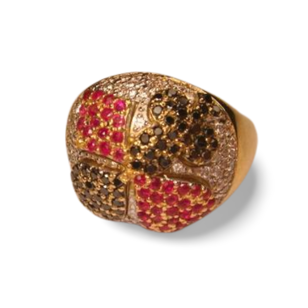 Stunning Designer 18K Yellow Gold Rubies Black Diamonds Poker Casino BlackJack Ring - GGEMSonline