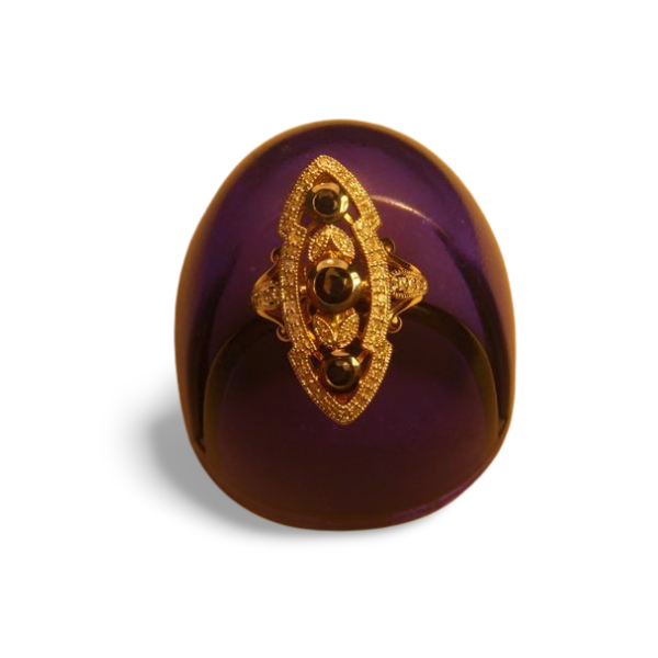 Gorgeous 14K Marquise Yellow Gold Diamond Sapphire Filigree Cocktail Ring - GGEMSonline