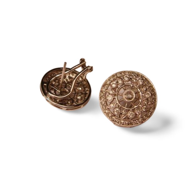 Fabulous Antique 18K White Gold Rose Cut Diamond Filigree Cluster Earrings - GGEMSonline