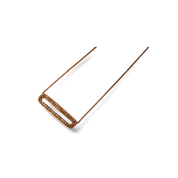 Stunning 14K Rose Pink Gold Champagne Diamond Lariat Designer Bar Pendant Necklace - GGEMSonline