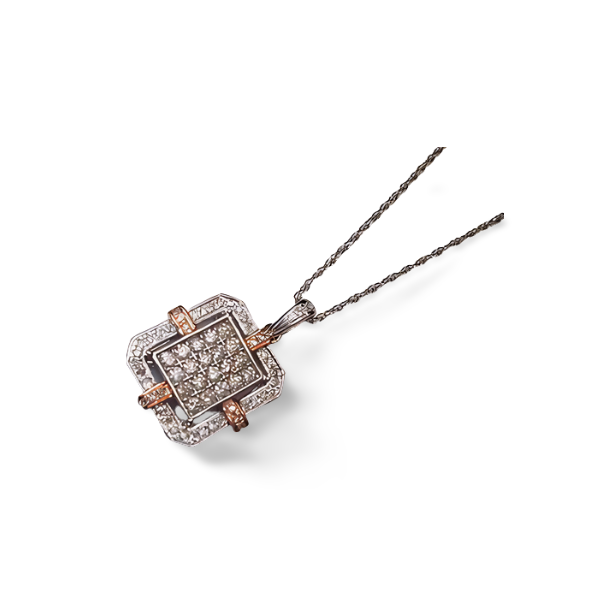 Gorgeous 14K Pink Rose White Gold 2-Tone Pave Diamond Pendant Necklace - GGEMSonline