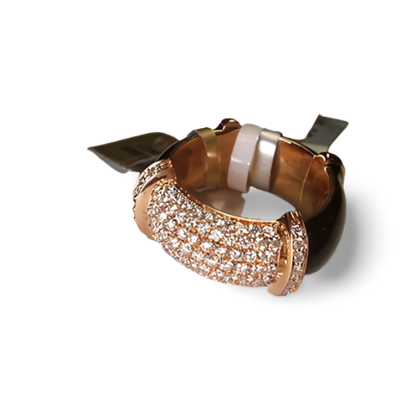 Fabulous Expandable 18K Pink Gold Pave Diamond Wide Designer Enamel Band Ring - GGEMSonline