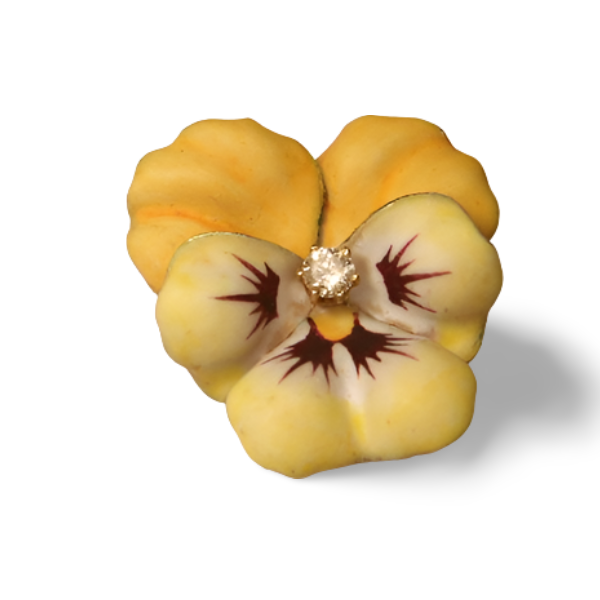 Victorian 14K Yellow Gold Enamel Diamond Pansy Flower Pendant Brooch - GGEMSonline