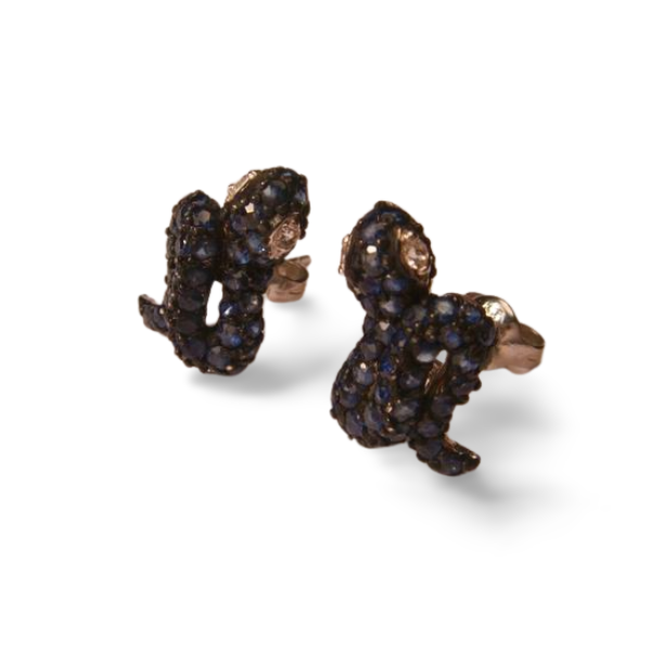 Unique Sterling Silver 925 Snake Diamond Sapphire Earrings - GGEMSonline