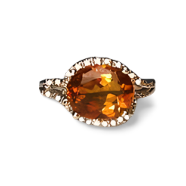 Fabulous Estate 18K White Gold Orange Citrine Micro Pave Diamond Ring Band - GGEMSonline