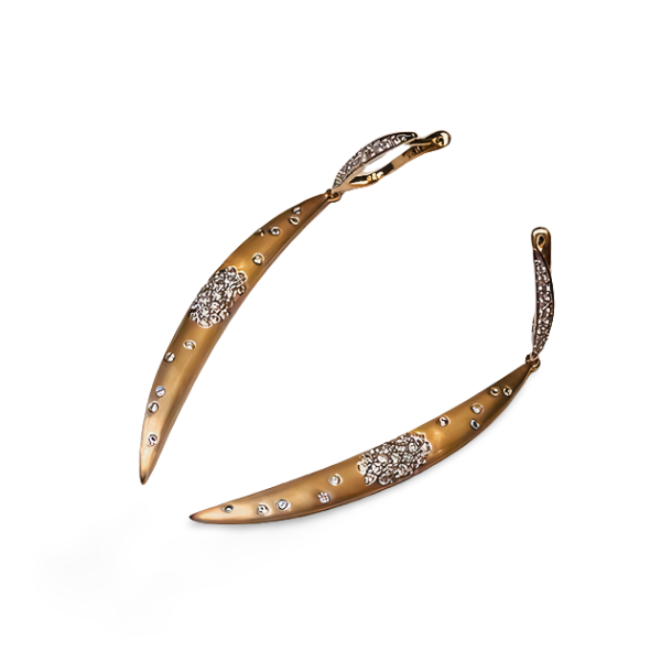 Gorgeous Estate 14K Yellow Gold Designer Pave Diamond Dangle Drop Earrings - GGEMSonline