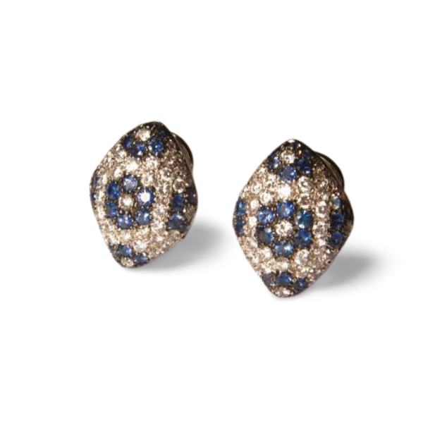 Stunning 18K White Gold Diamond Sapphire Lever Back Earrings - GGEMSonline
