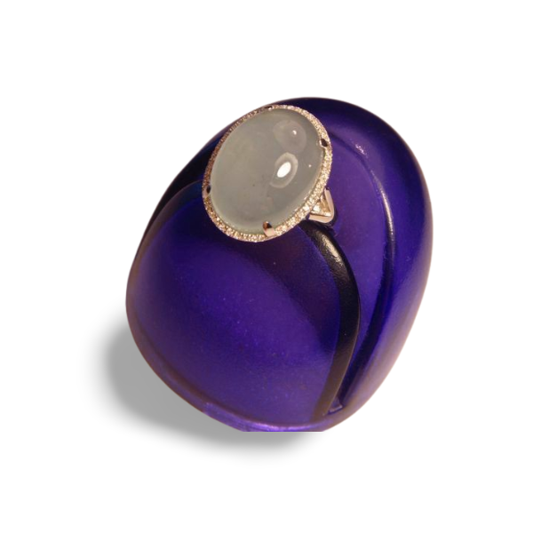 Stunning Estate 14K White Gold Diamond Cabochon Aquamarine Cocktail Ring - GGEMSonline