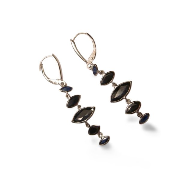 Beautiful 14K White Gold Sapphire Dangle Drop Earrings - GGEMSonline