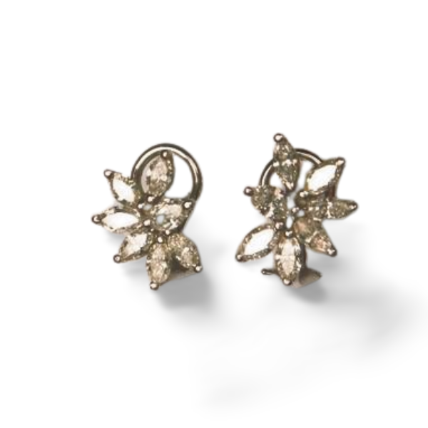 Stunning 14K White Gold Marquise Diamond Floral Designer Earrings - GGEMSonline