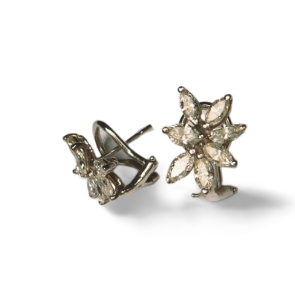 Stunning 14K White Gold Marquise Diamond Floral Designer Earrings - GGEMSonline