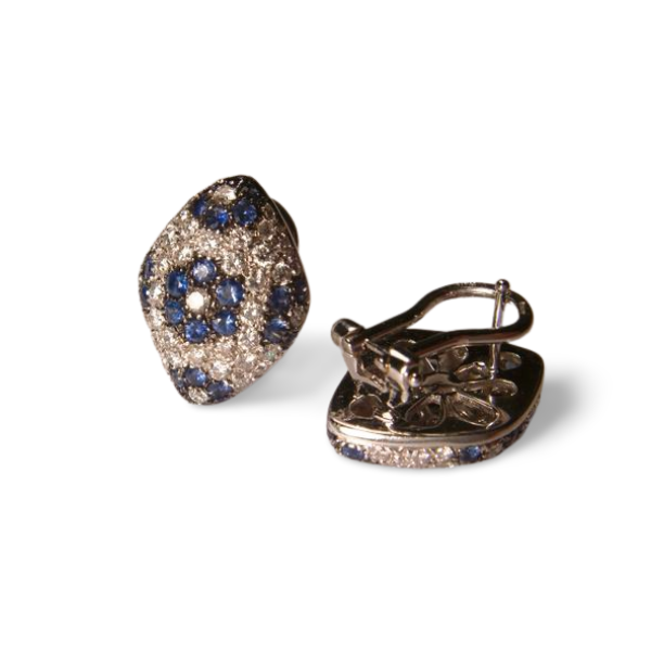 Stunning 18K White Gold Diamond Sapphire Lever Back Earrings - GGEMSonline