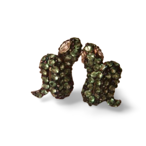 Unique Sterling Silver 925 Snake Diamond Emerald Earrings - GGEMSonline