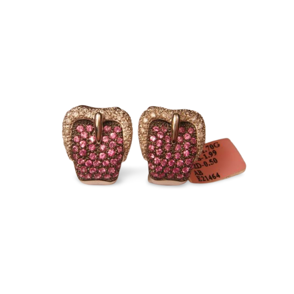 Gorgeous Estate 14K White Gold Diamond Pink Sapphire Buckle French Clip Earrings - GGEMSonline