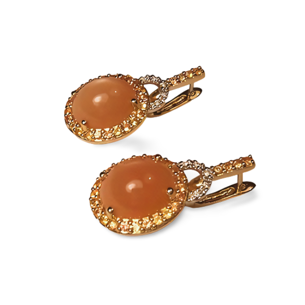 Fabulous Estate 14K Yellow Gold Orange Chalcedony Diamond Citrine Earrings - GGEMSonline