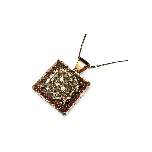 Fabulous Estate Antique 14K Pink Rose Gold Diamond Ruby Filigree Pendant Slide - GGEMSonline