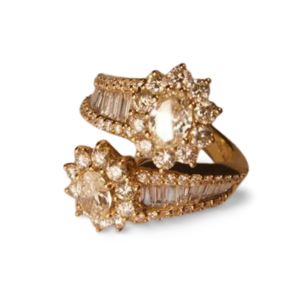 Designer Gorgeous 18K Yellow Gold Bypass Oval Solitaire Diamond Cocktail Ring Band - GGEMSonline