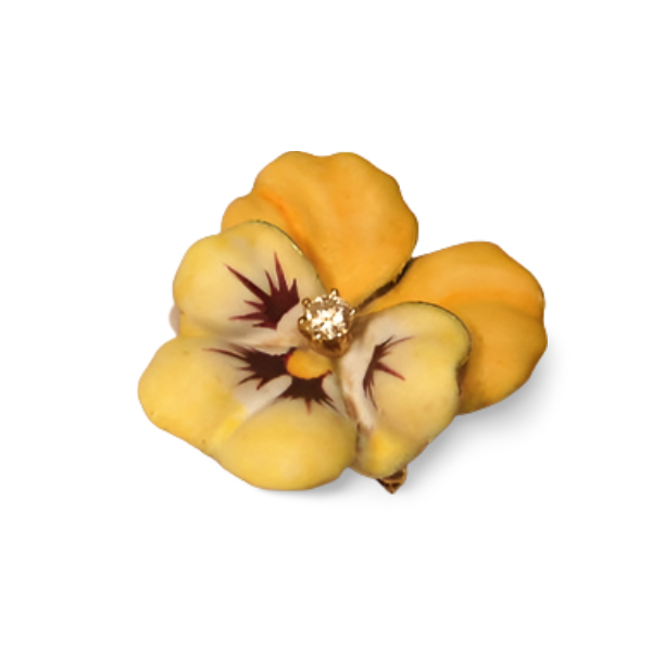 Victorian 14K Yellow Gold Enamel Diamond Pansy Flower Pendant Brooch - GGEMSonline