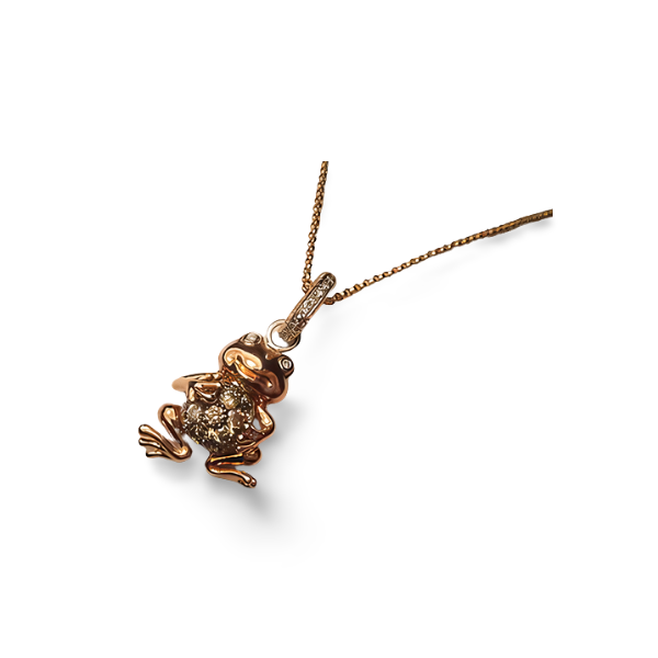 Whimsical 14K Pink Rose Gold Designer Diamond Toad Frog Pendant Necklace - GGEMSonline