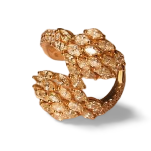 Designer Gorgeous 18K Pink Rose Gold Bypass Diamond Marquise Cocktail Ring Band - GGEMSonline