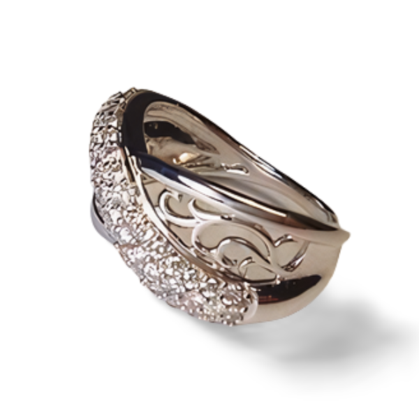Magnificent 14K White Gold Paved Diamond Bridge Swirl Cocktail Ring - GGEMSonline