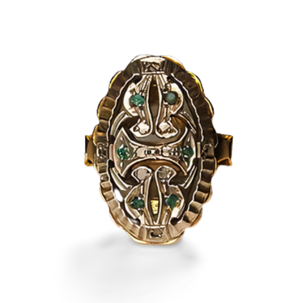 Magnificent Antique 14K Pink Gold Rose Cut Diamond Emerald Cocktail Ring - GGEMSonline