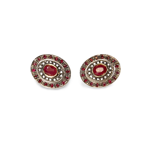 Magnificent Antique 14K Pink Gold Rose Cut Diamond Ruby Earrings - GGEMSonline