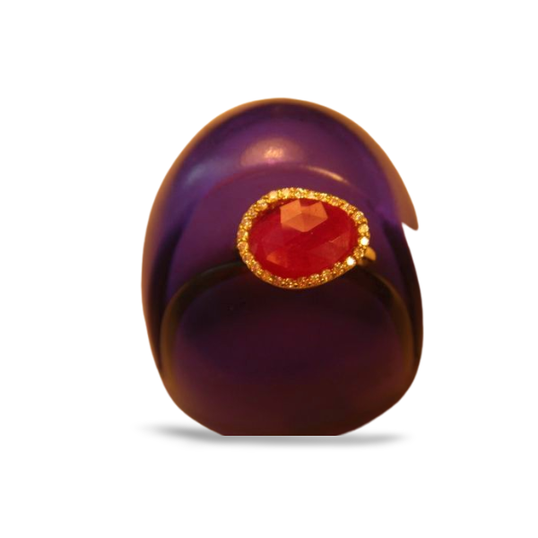 Beautiful Estate 14K Yellow Gold Ruby Diamond Band Fashion Ring - GGEMSonline