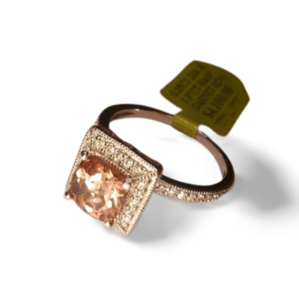 Fabulous 14K White Gold Diamond Raspberry Garnet Filigree Cocktail Ring - GGEMSonline